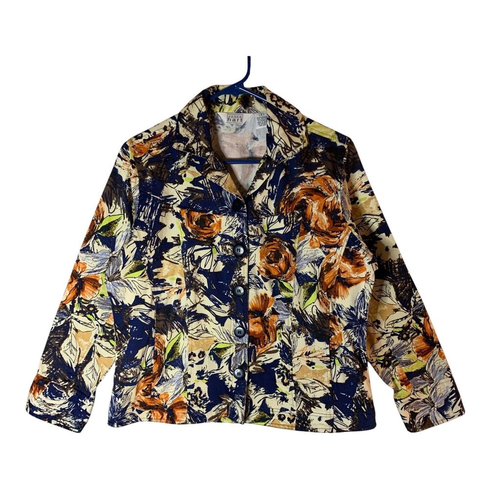 Vintage 90s Keren Hart Blue Floral Denim Jacket SMALL Button Up Lightweight